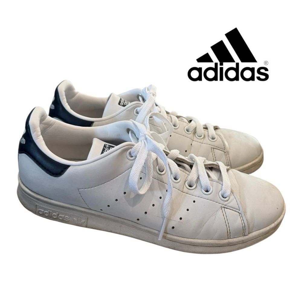 Adidas Stan Smith White Collegiate Navy Leather Men's Tennis Shoes Sneakers 6.5